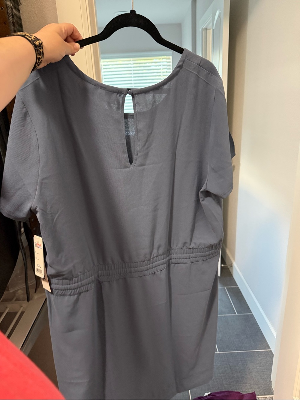 32 Degrees Slate Blue Short Sleeve Drawstring Midi Dress - Picture 3 of 3